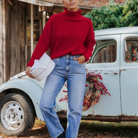 Magnolia Boutique Winter Wonderland Red Mock Neck Sweater size M NWOT - Picture 9 of 9